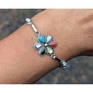 Genuine Native American Jewelry Charm Bracelet‎ Zuni Made Silver | size 6.5